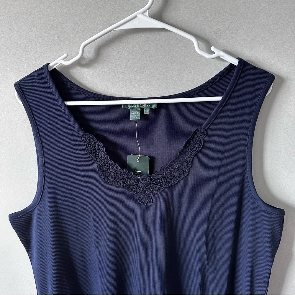 Lauren Ralph Lauren NWT Navy Blue Lace Floral Tank Top Set (2) Size 2X Y2K - Picture 3 of 14